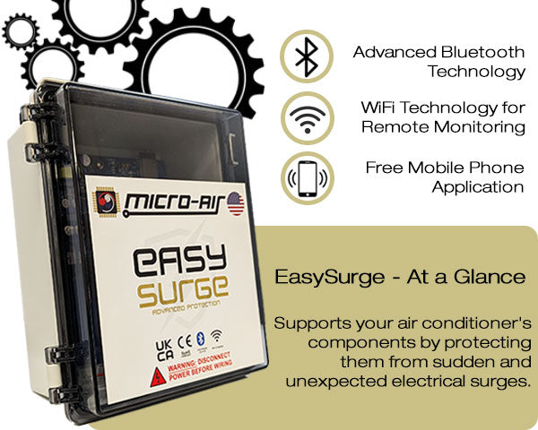 Micro-Air EasySurge Guardian HVAC surge protector, an outdoor-rated enclosure that mounts next to the electrical disconnect